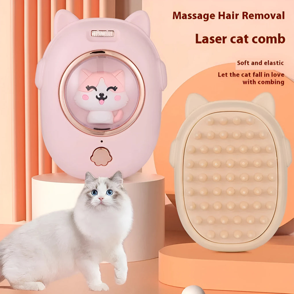 Yellow plastic pet comb with integrated laser pointer for cat grooming and play