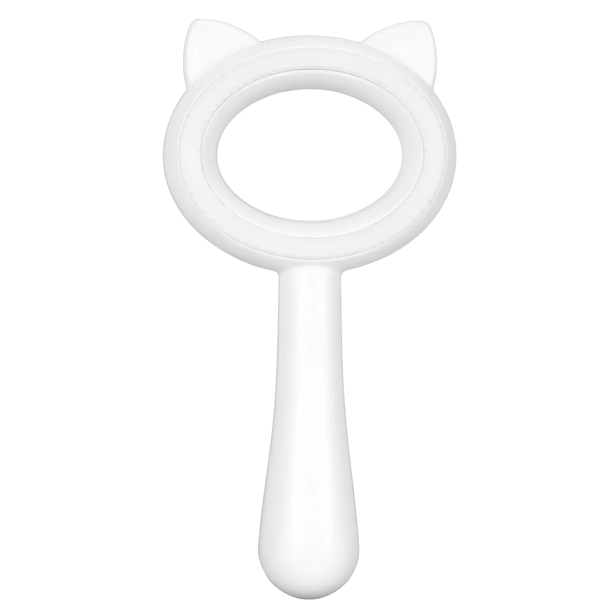 Blue and white double-sided pet grooming brush with ergonomic handle for cats and dogs