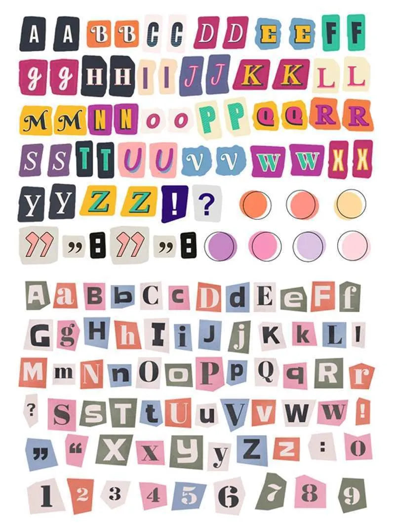 Set of cute-style printed English letter and weekly word decoration stickers for labelling and organisation.