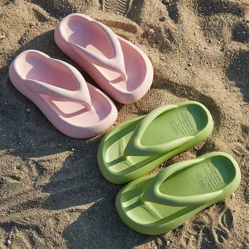 Solid colour thick-soled flip-flops with bow detail in EVA material for summer wear