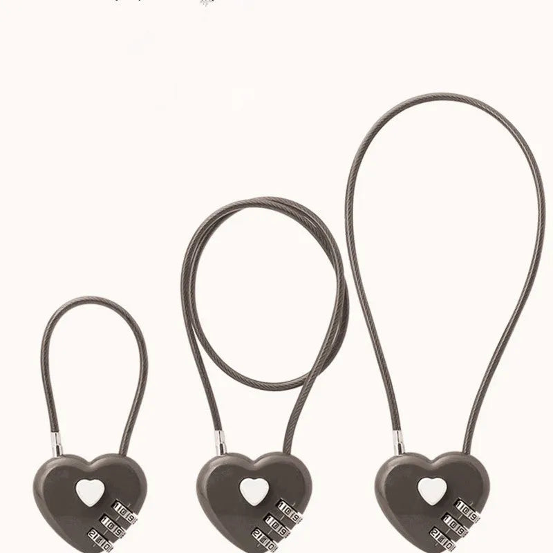 Peach heart-shaped wire rope lock in six colours with adjustable steel securing rope for bicycle helmets