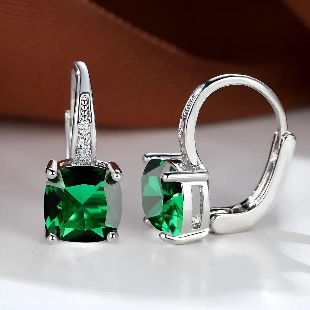 Square zircon inlaid geometric ear hook earrings in copper with multiple colour finish options