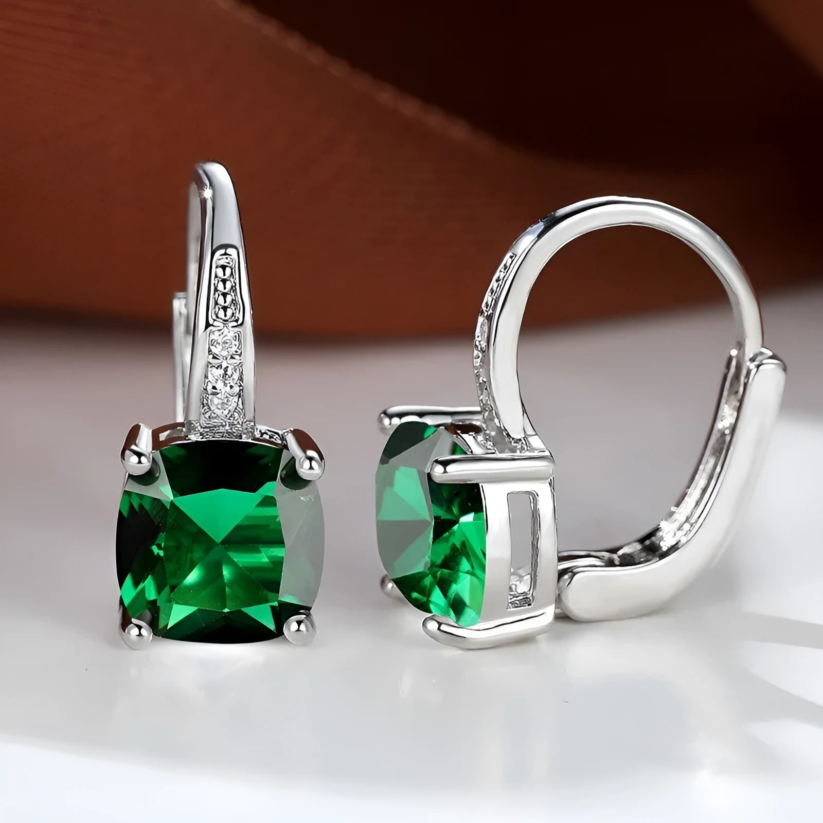 Square zircon inlaid geometric ear hook earrings in copper with multiple colour finish options