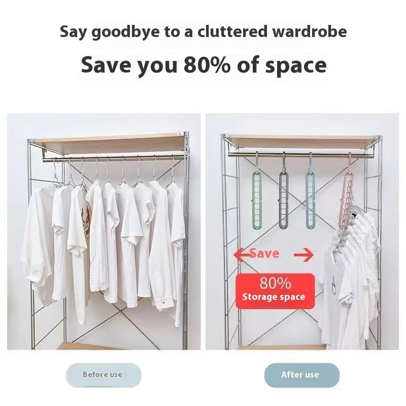 Multifunctional nine-hole plastic hanger for trousers and skirts in five colour options on a white background.
