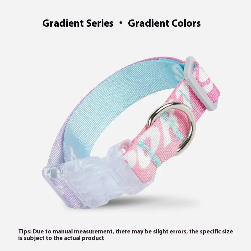 Panda Green and multi-colour gradient adjustable nylon dog collar for small, medium, and large dogs.