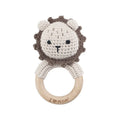 Crochet baby rattle toy with wooden rattle drum, knitted cartoon animal doll for infants 0-3 years, shown in one of 21 colour options