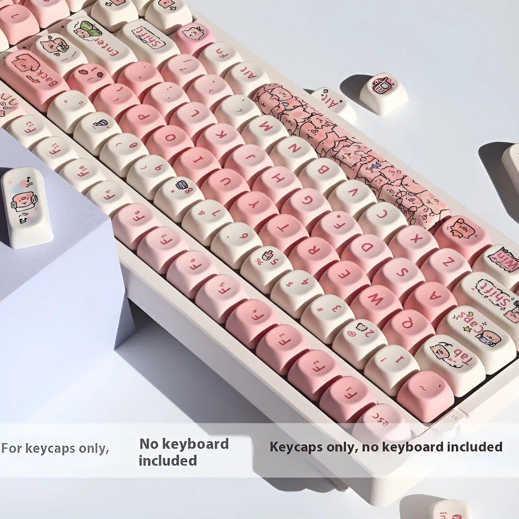 Pink fragrant pig design PBT key caps for mechanical keyboards with five-sided sublimation printing