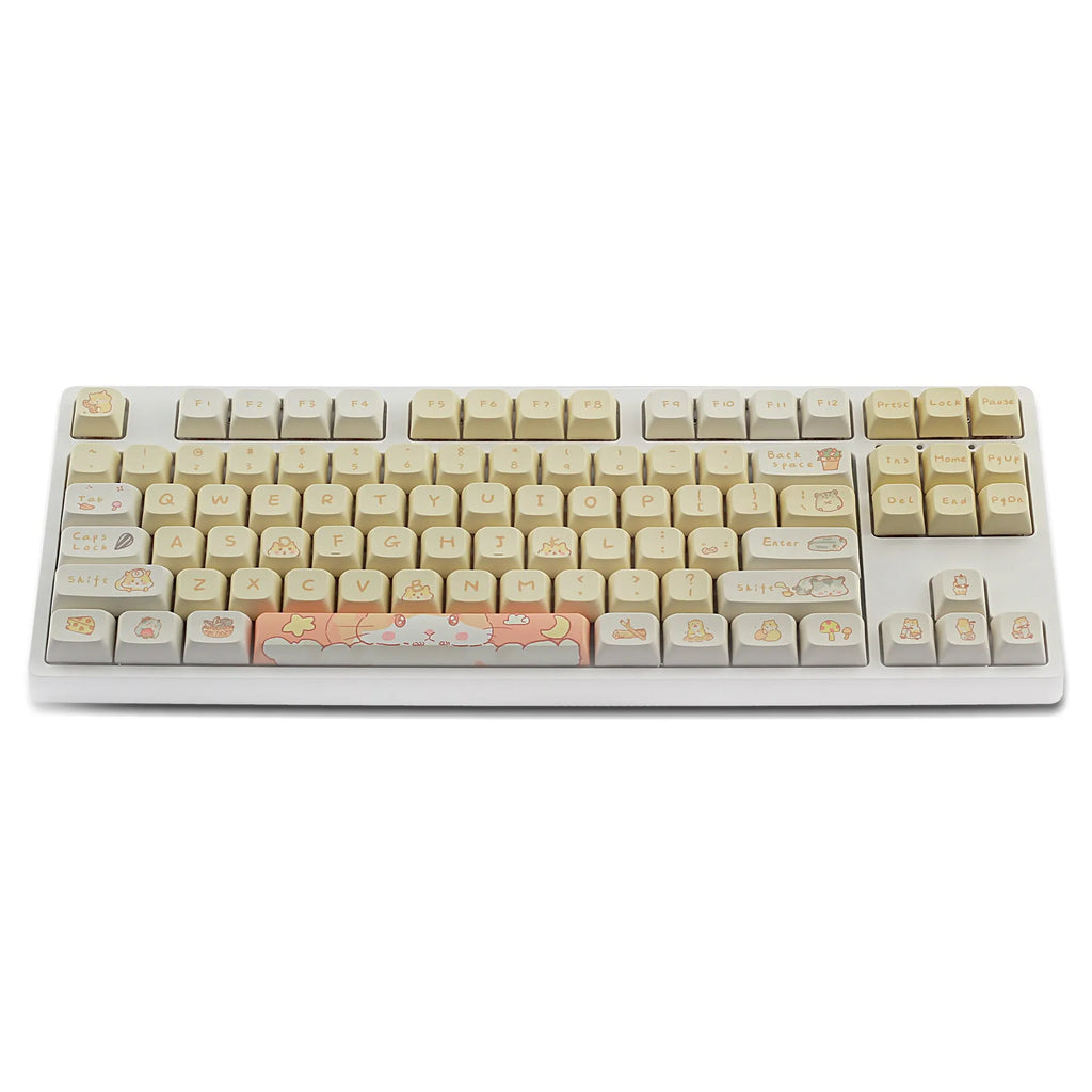Custard Cute theme plastic keycap set for 68 75 98 100 layout mechanical keyboards in grey and yellow.