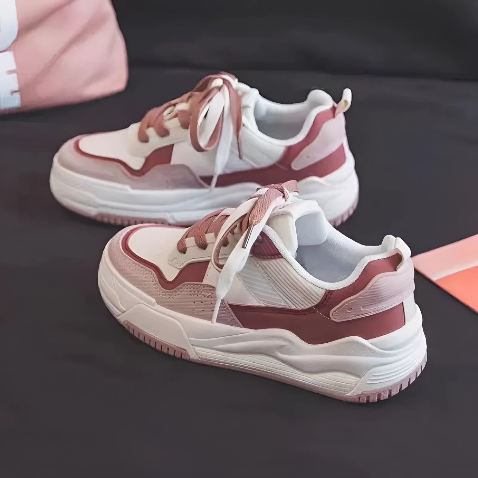 Beige low-top rubber sneakers with height increasing soles and imitation leather lining