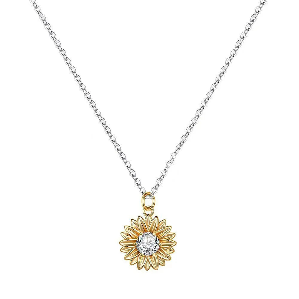925 silver adjustable sunflower necklace for women with cross chain and geometric pendant