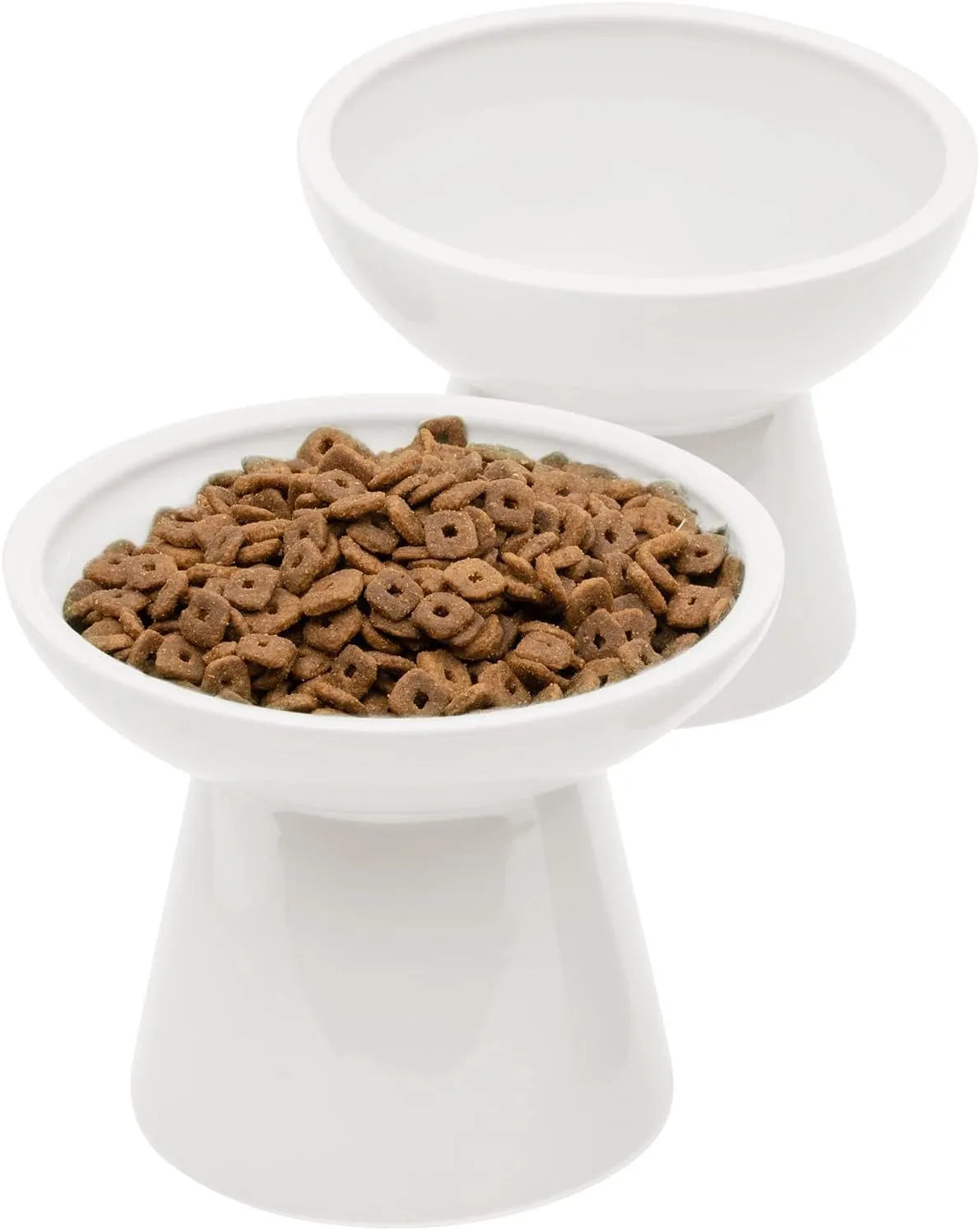 Extra wide elevated ceramic cat food and water bowl set in blue, green, pink, or white