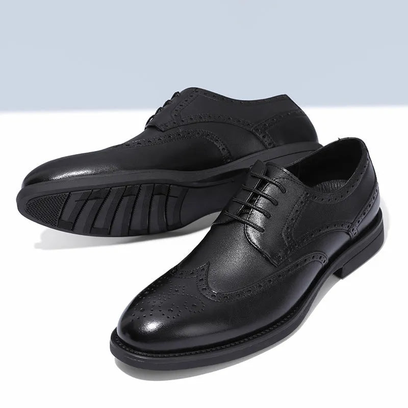 Men's black and brown brogue shoes in business style with PU leather construction