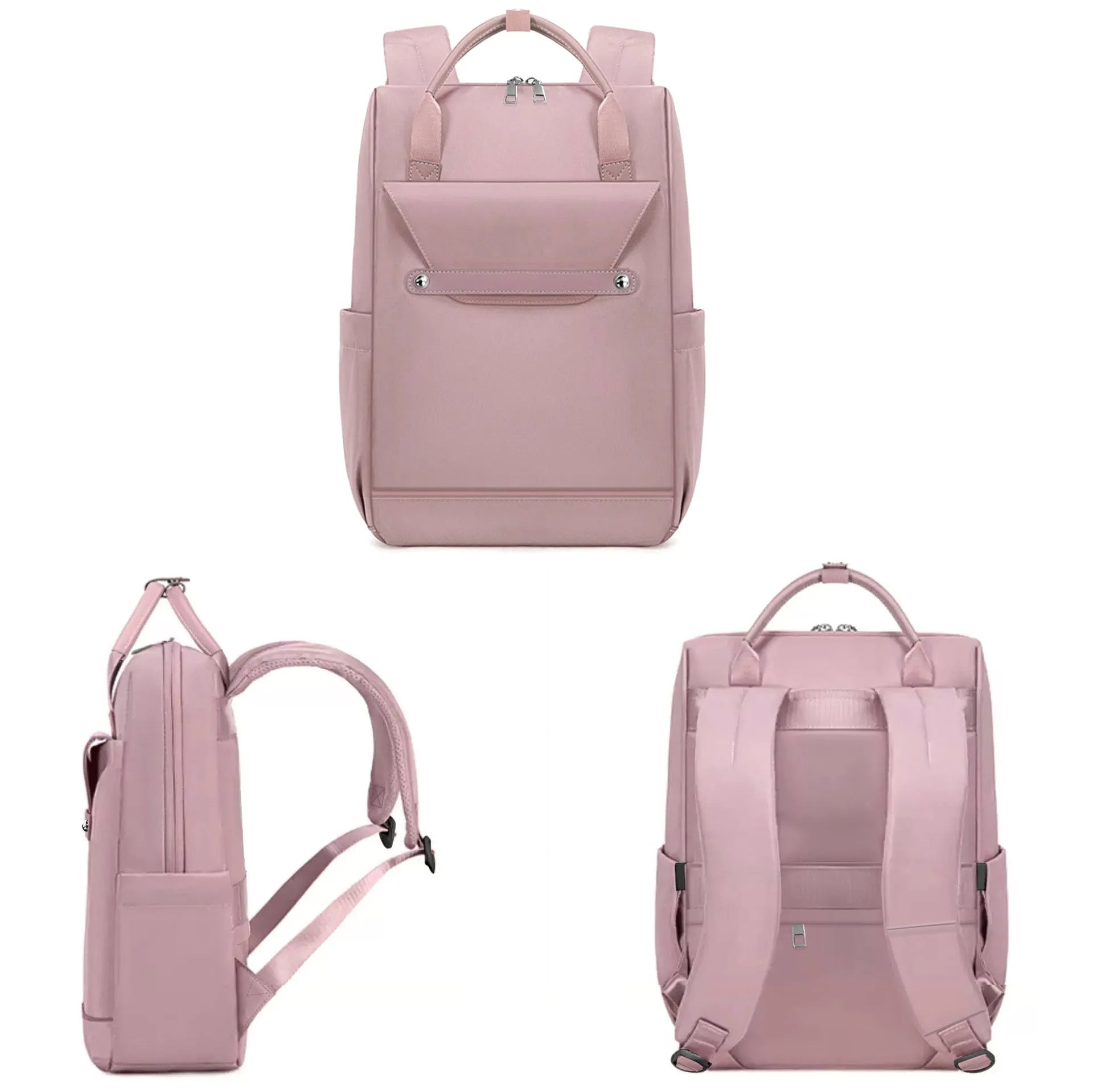 Lightweight large capacity schoolbag in solid colour nylon with waterproof finish for girls and travel
