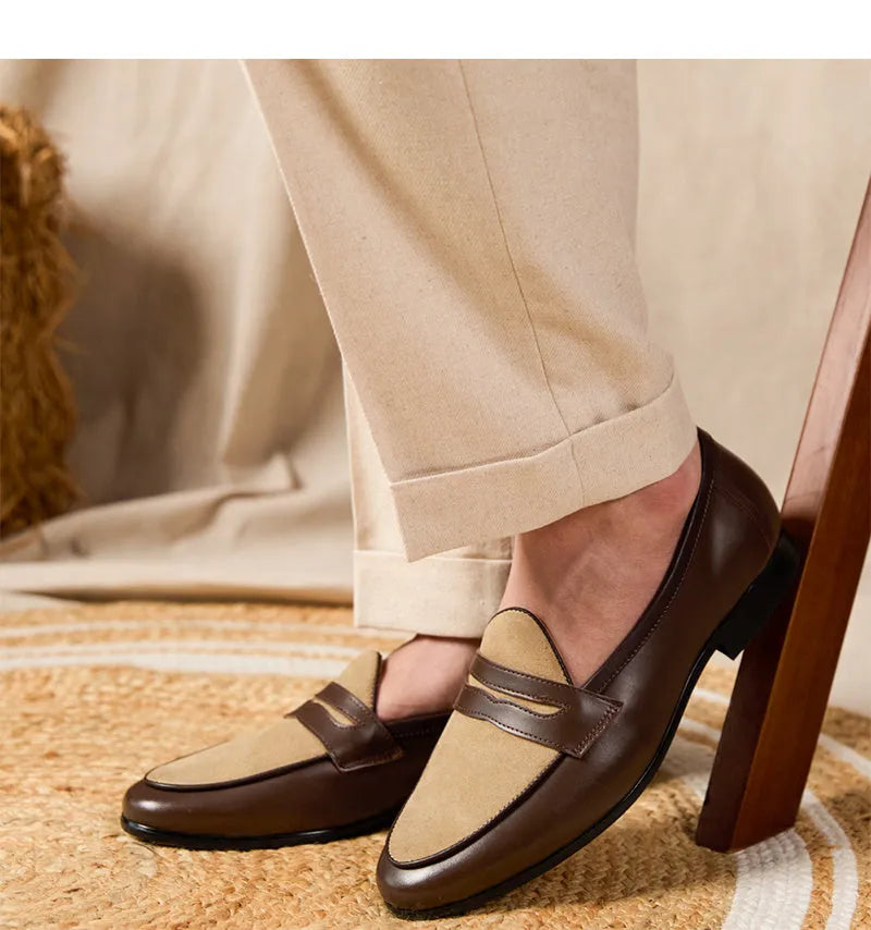 Coffee grey suede leather loafers with rubber sole and British style design