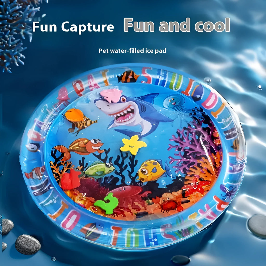 PVC inflatable water cooling cushion for pets showing marine design themes