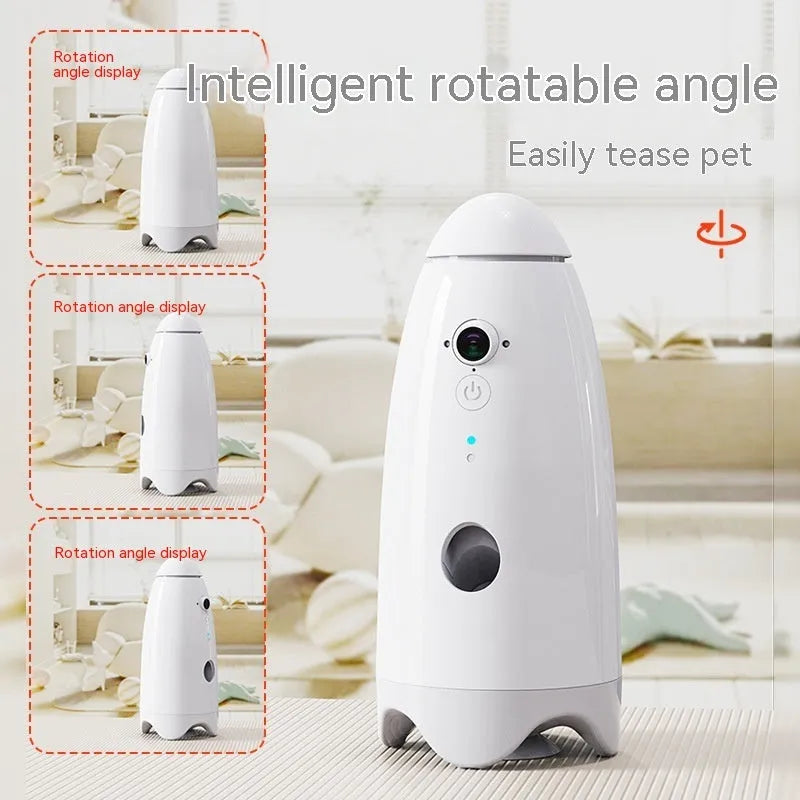 White ABS automatic pet feeder for cats and dogs with 1080p camera, USB charging, 270mm x 120mm