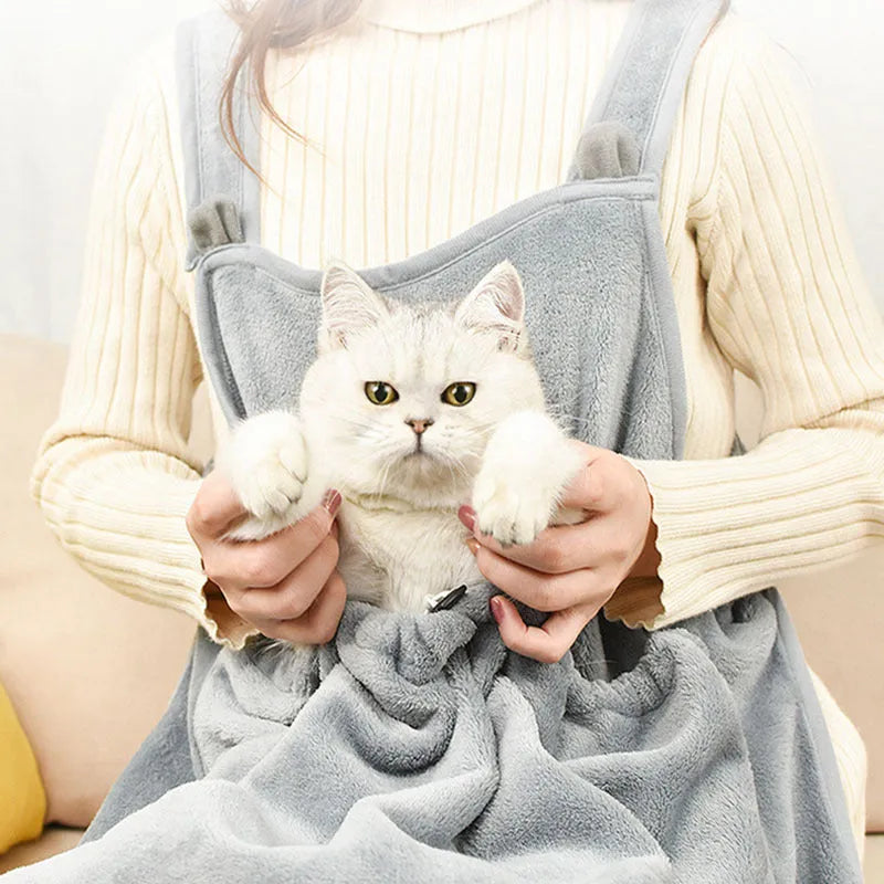 Grey Arctic velvet pet apron with non-stick anti-grab design for cats and small dogs 1-7kg