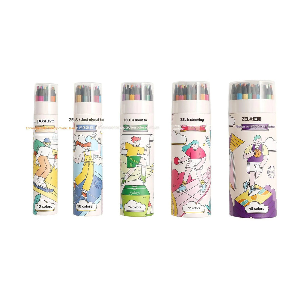 Zhenglin Sports Series children's colouring pencils in multiple colour counts with paper barrel construction