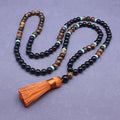 Natural black agate bracelet and tiger-eye stone necklace set with geometric design
