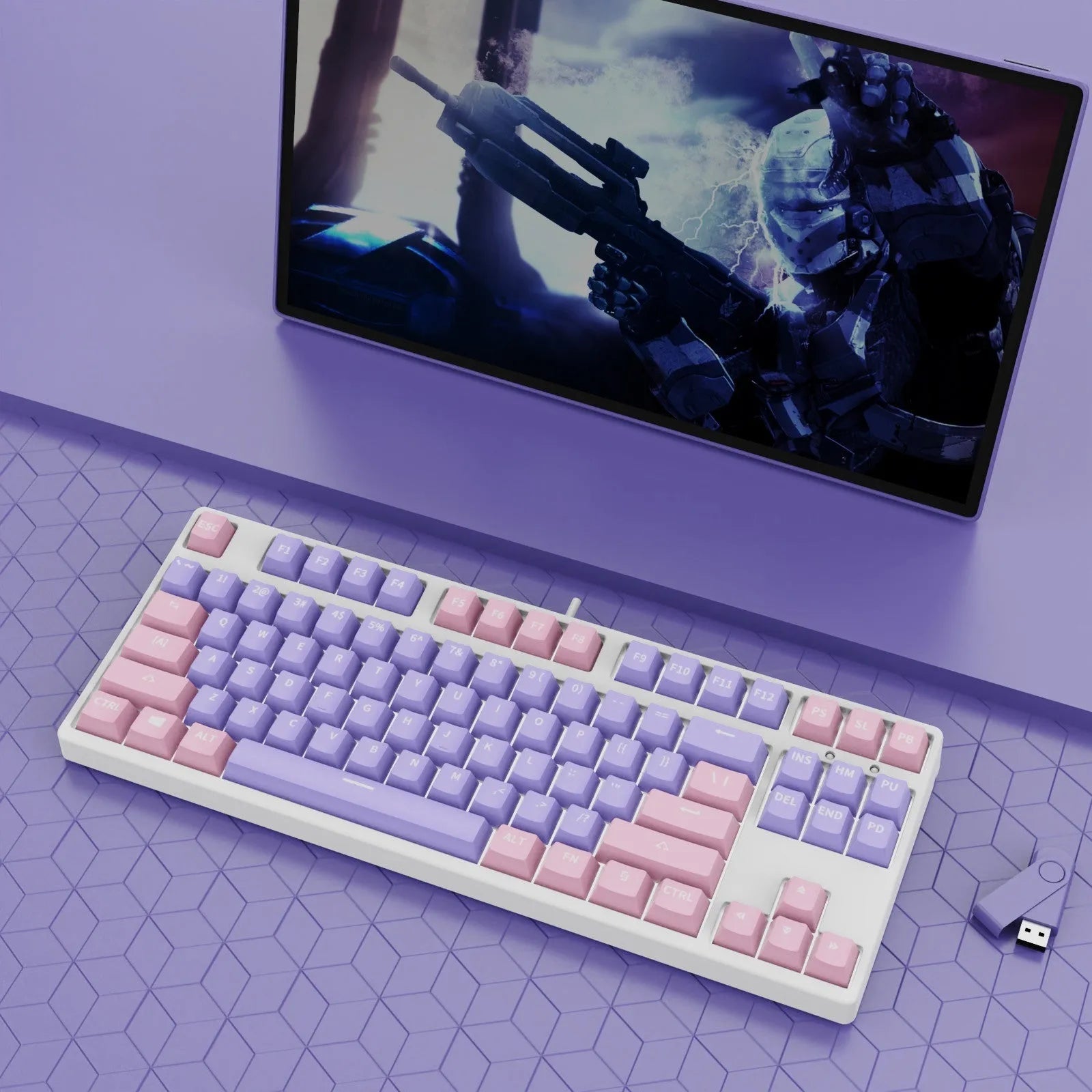 87-key mechanical gaming keyboard with dual-colour backlighting and hot-swappable switches