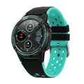Blue silicone strap sports smart watch with 1.3 inch touch screen on a wrist.