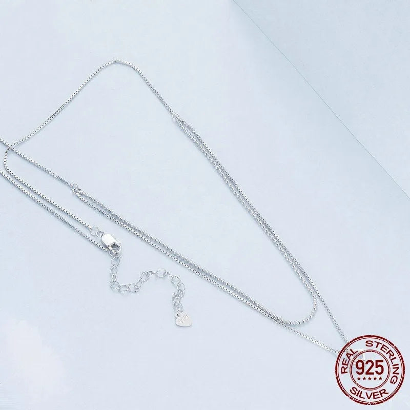 S925 sterling silver necklace with double-layer pearl chain design in silver colour