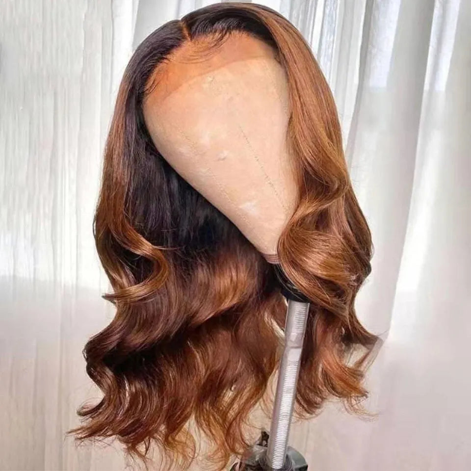 Real human hair lace front wig with gradient colour on a mannequin head, showcasing the natural hairline.