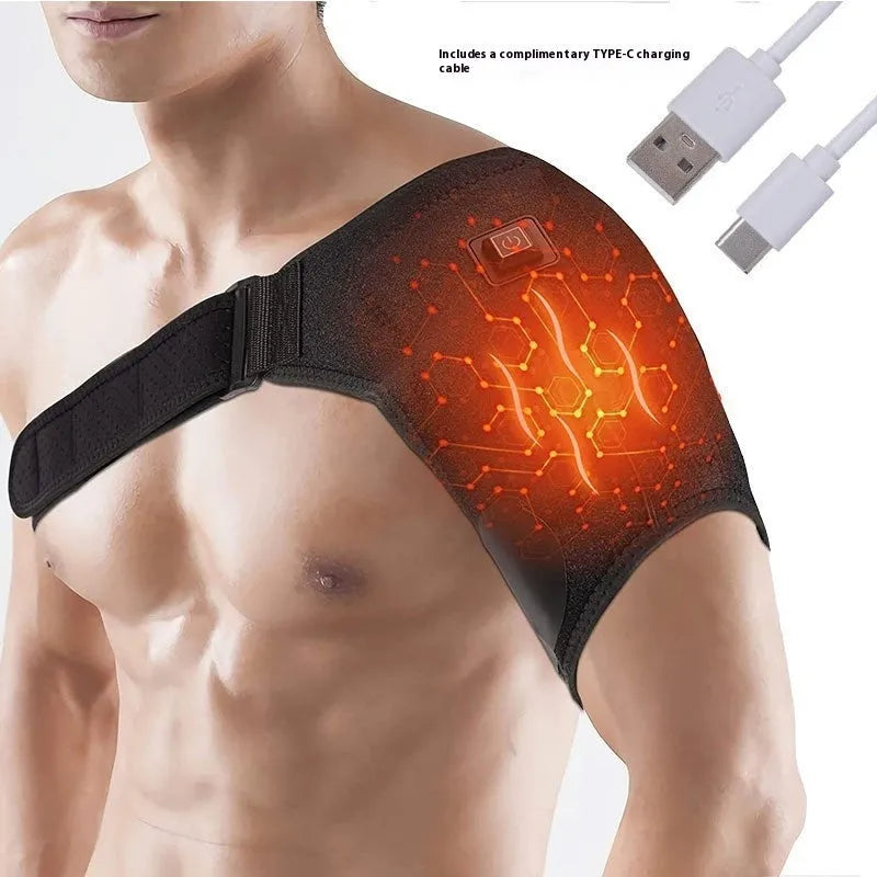 USB electric heating shoulder pad showing padded construction and plug connection