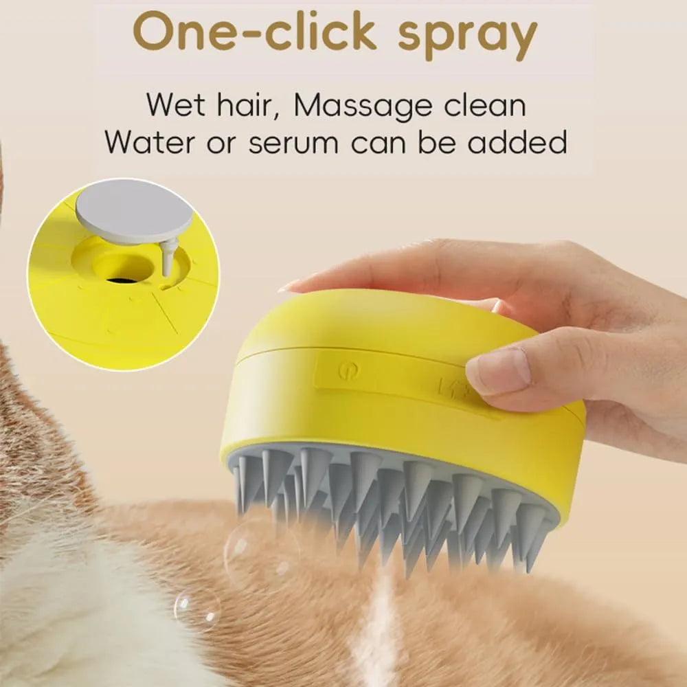 Green rechargeable cat steam brush with silicone bristles for pet grooming