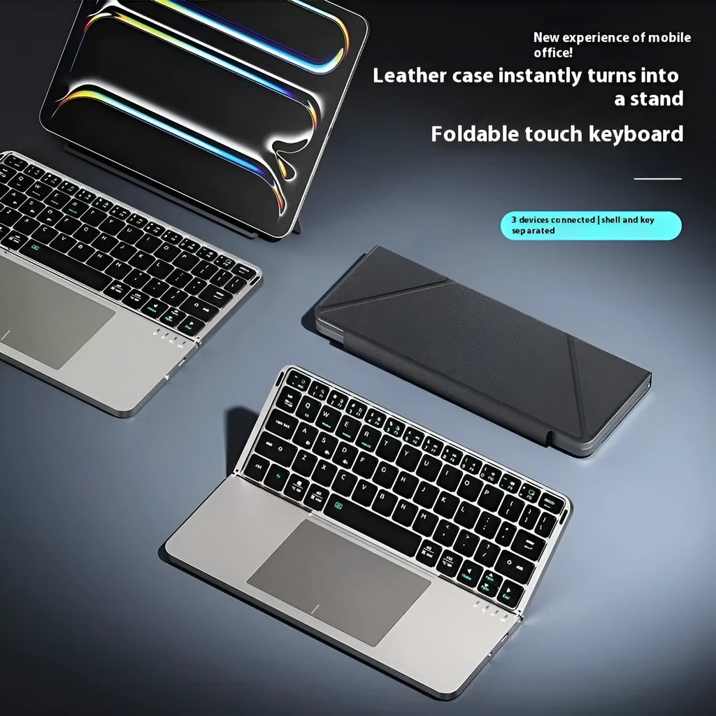 Grey wireless Bluetooth folding keyboard for mobile phones and tablets with protective case