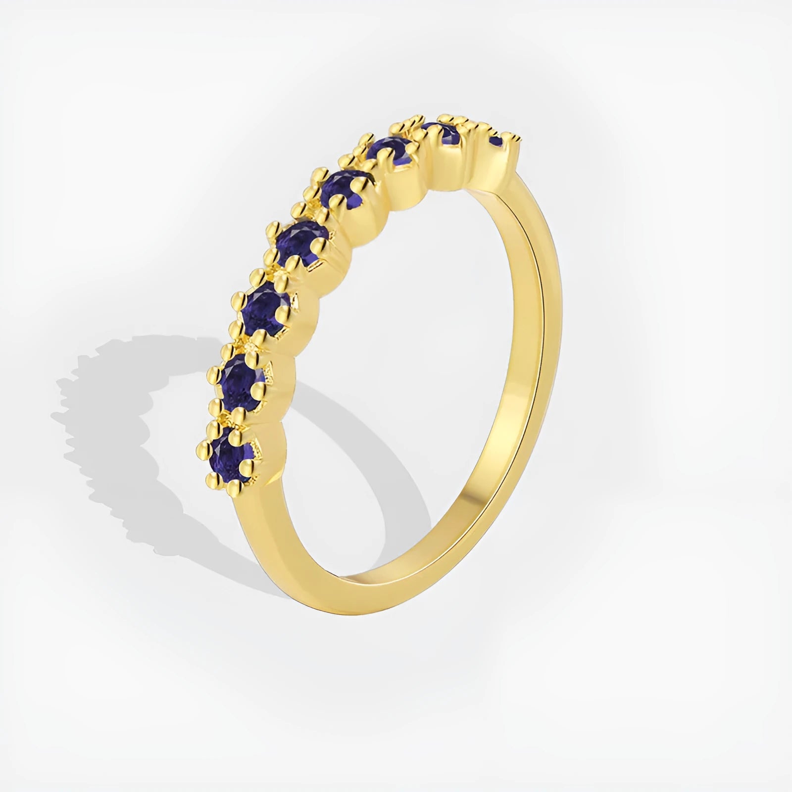 Copper women's ring with gold blue zircon centre geometry shape light luxury style
