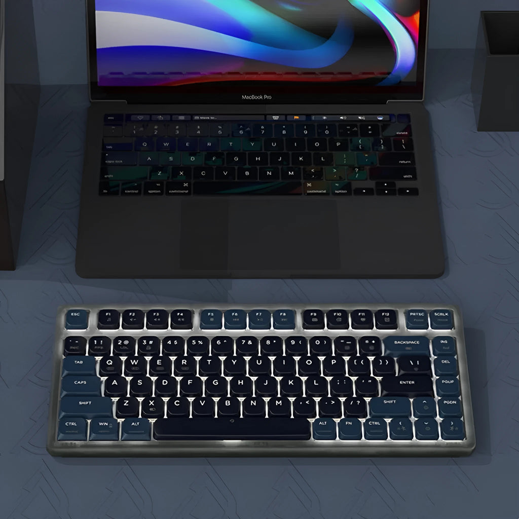Ajazz AK832PRO three-mode mechanical keyboard with colour screen on a desk