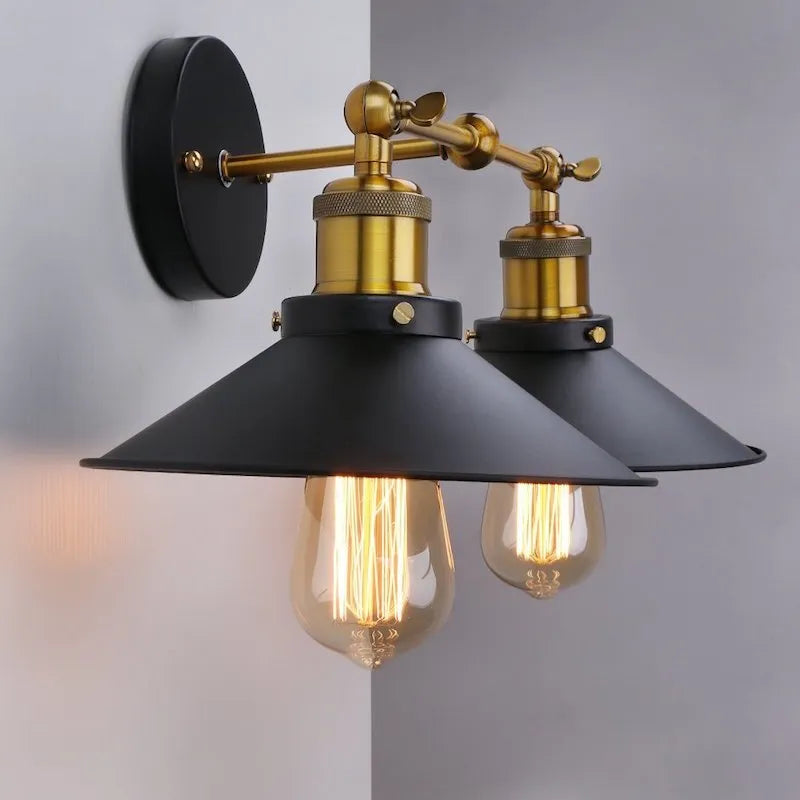 Black double head American retro industrial style iron wall lamp with Edison bulb compatibility
