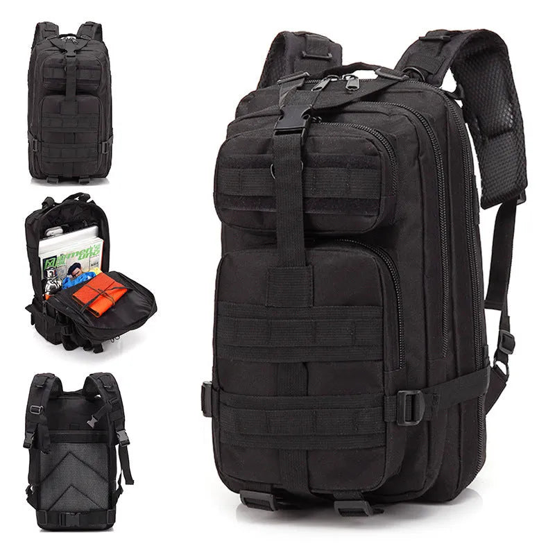 Large capacity men's hiking backpack in tactical colours with air cushion belt system