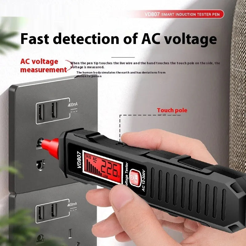 Black and red digital voltage testing pen with LCD display for electrical measurement