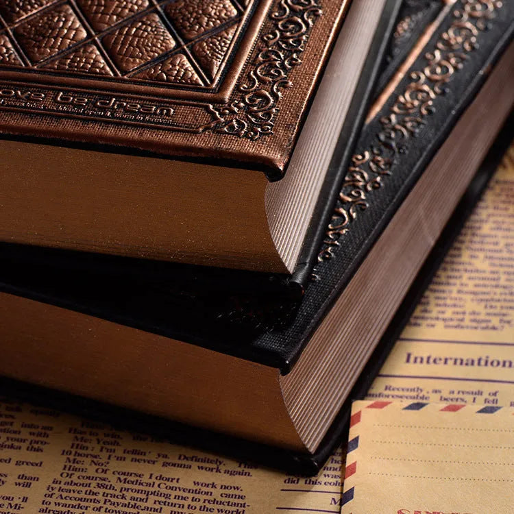 Embossed faux leather notepad with super thick body available in Black Gold and Bronze colours