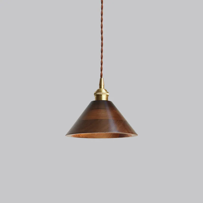 Black walnut single-head droplight chandelier with copper wood art construction for model room or bed and breakfast lighting