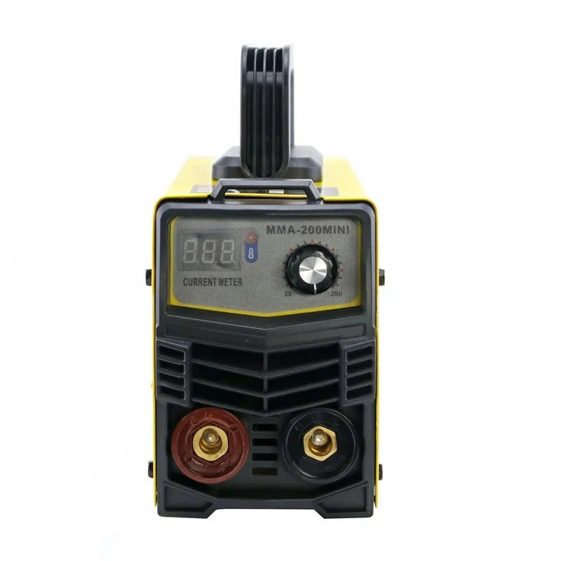 MMA-200MIN 220V DC welding machine with welding tongs, grounding clamp, face shield, and brush hanger accessories