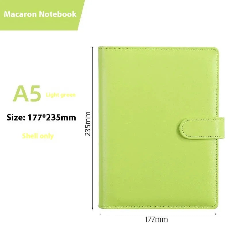 A5 PU leather notebook binder shell with zipper closed, shown in a selection of solid colours.