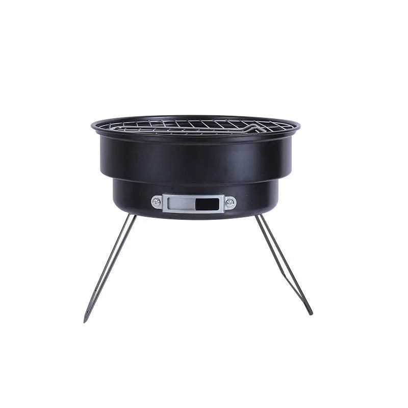 Small round folding ice stove with removable barbecue grill mesh and foldable furnace legs