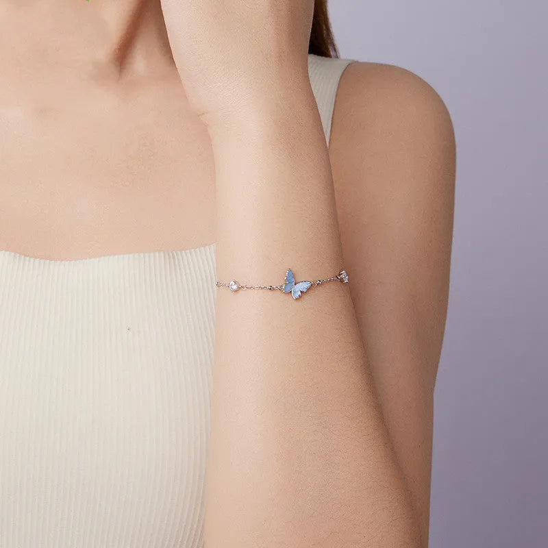 S925 sterling silver women's bracelet with butterfly and zodiac modelling in minimalist Mori style, colour BSB229.