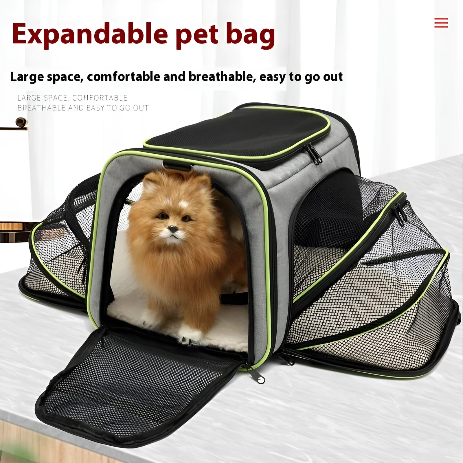 Cat carrier bag made from 600D cation fabric in small and large sizes with multiple colour trim options