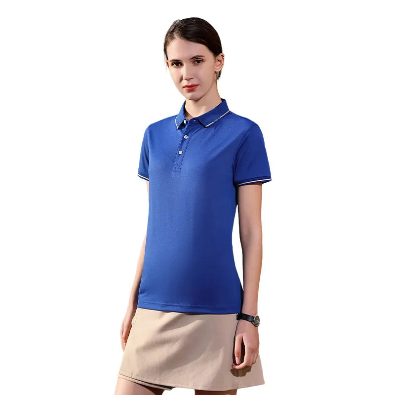 Cotton short-sleeved polo shirt in solid colour for summer sports and leisure, unisex fit
