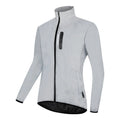 Silver waterproof polyester long sleeve top for men on a hanger.