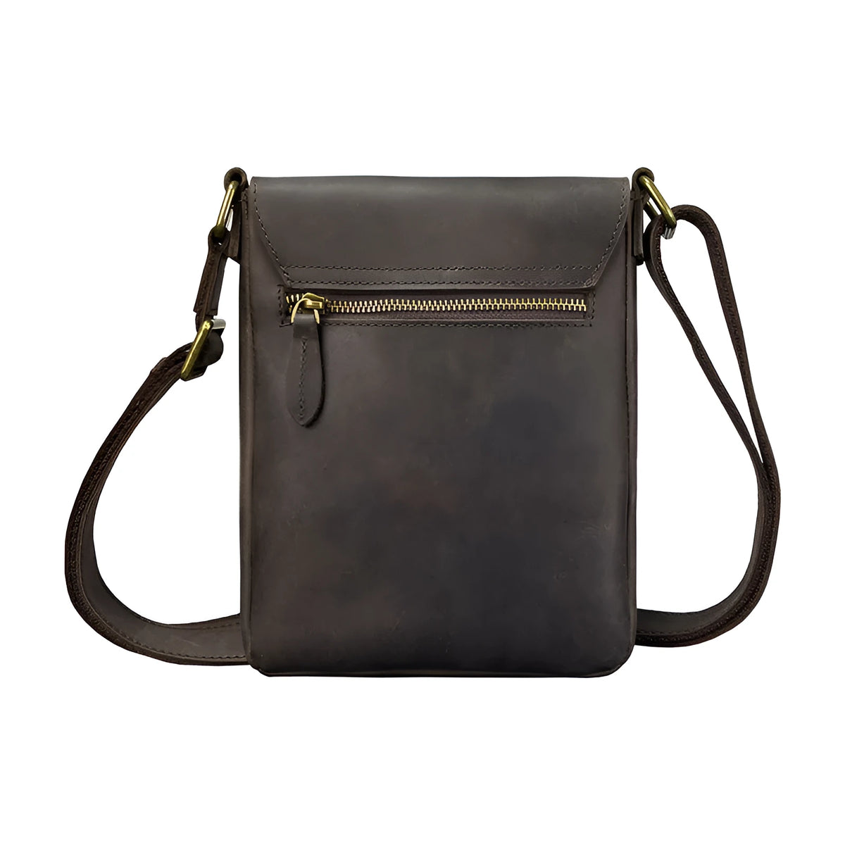 Men's crazy horse leather crossbody backpack shoulder bag in brown with polyester lining for business travel
