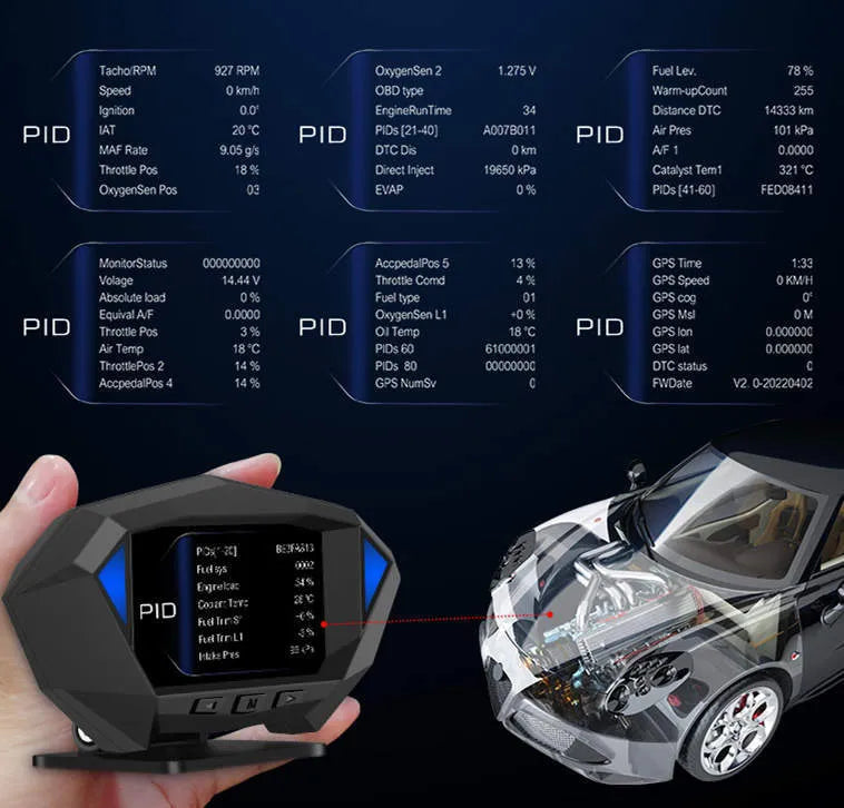 P1 black vehicle HUD head up display with HD LCD screen showing GPS data on dashboard