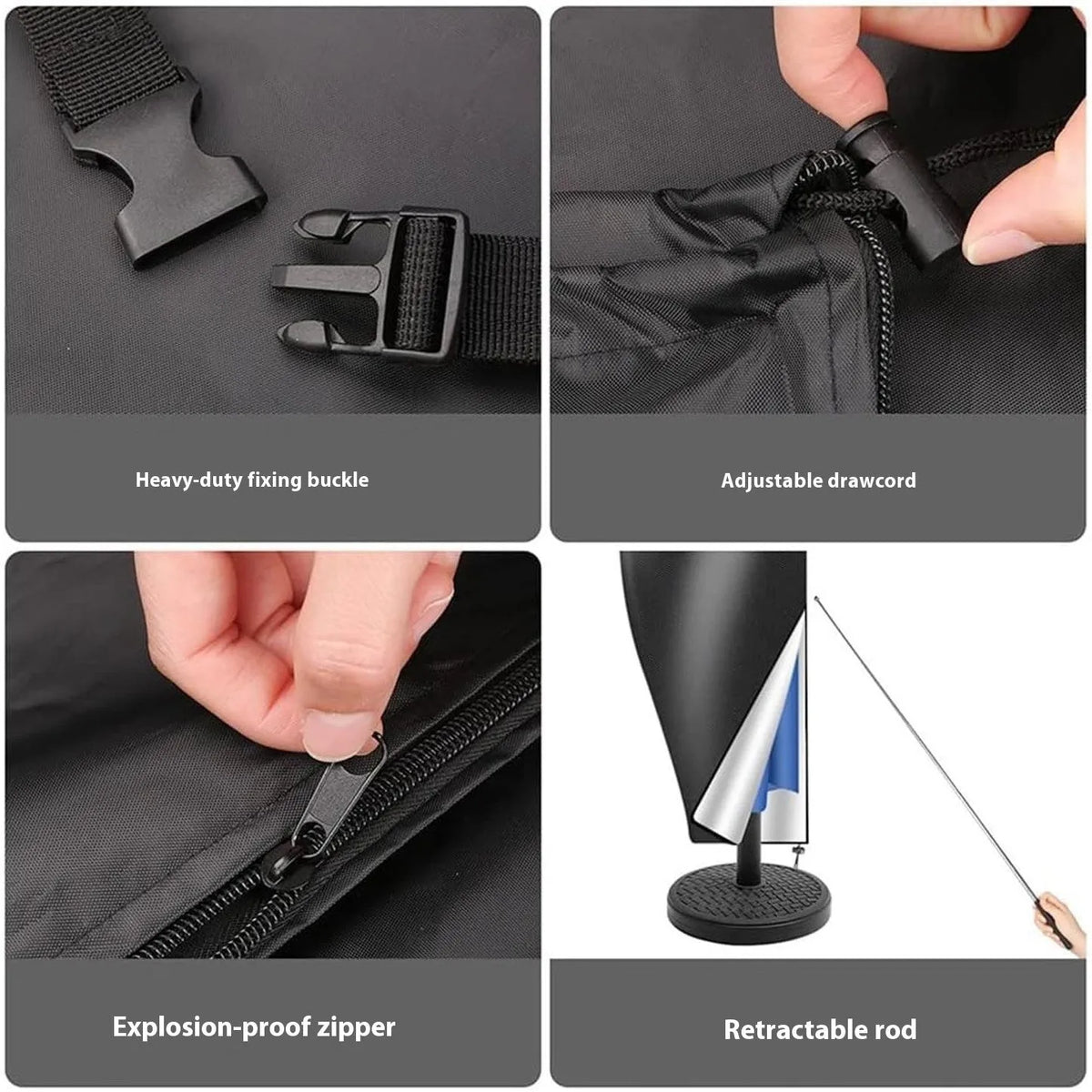 Waterproof outdoor offset banana umbrella cover made from Oxford cloth in black or grey