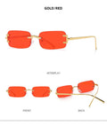Retro square frameless sunglasses with metal frame and AC lenses, shown in gold or black frame colour options