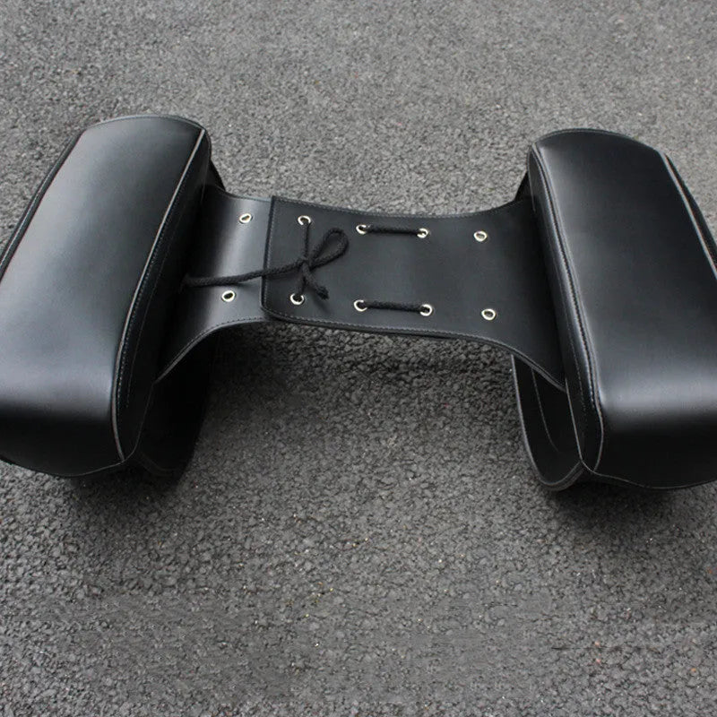 Retro motorcycle side box in PU leather measuring 42cm long with black and brown colour options