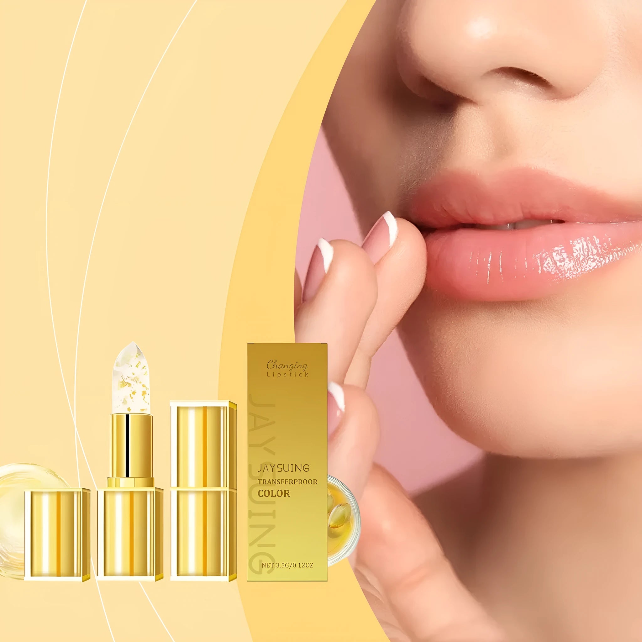 Gold foil nourishing lipstick with 3.5g content in rectangular packaging